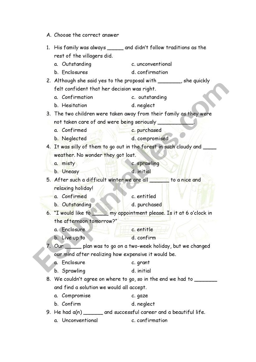 Vocabulary Worksheet B1-B2 worksheet