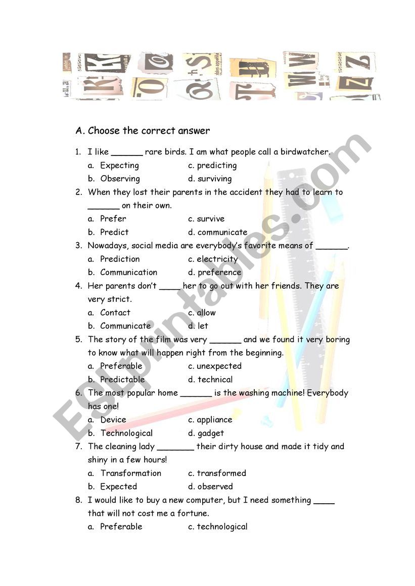 Vocabulary Worksheet B1 worksheet