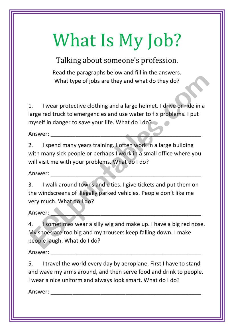 Jobs worksheet