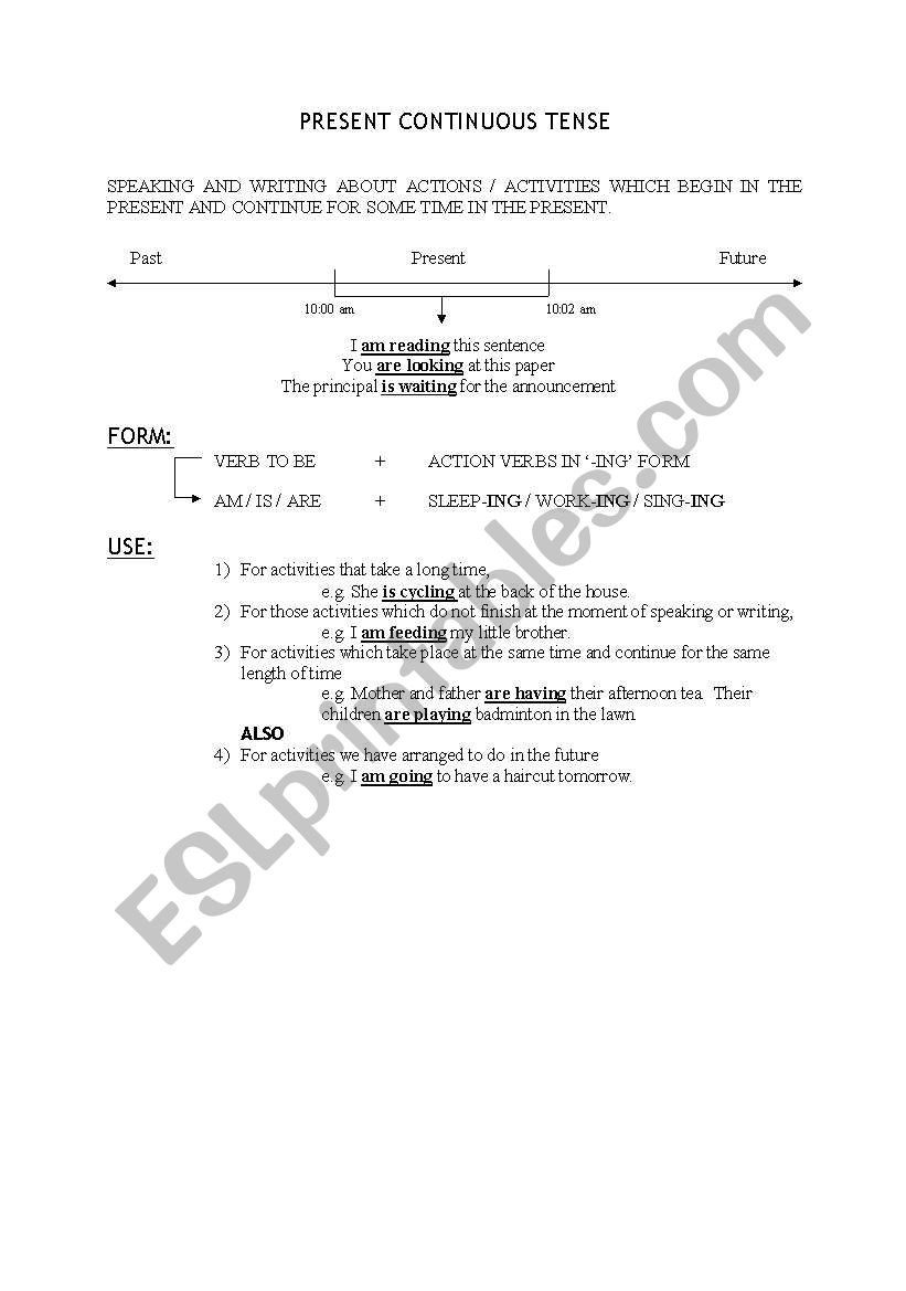 present continuous tense notes