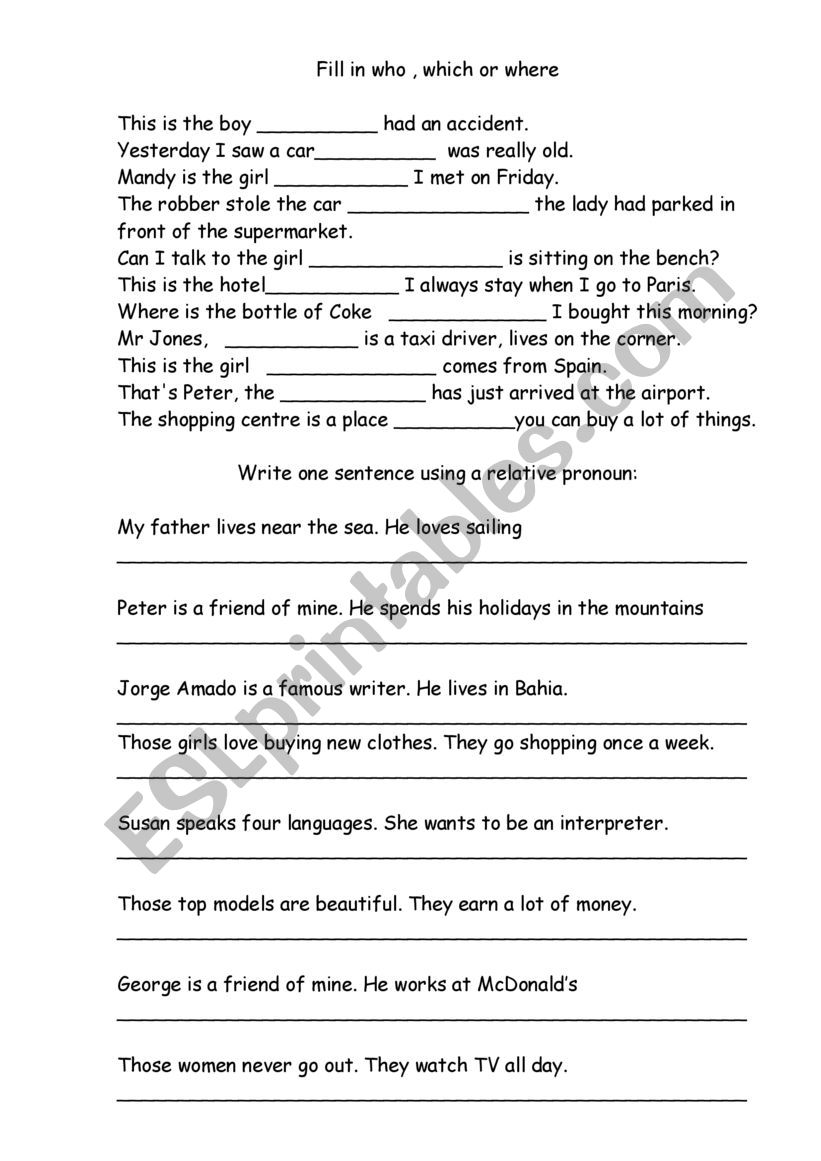 Relatives worksheet