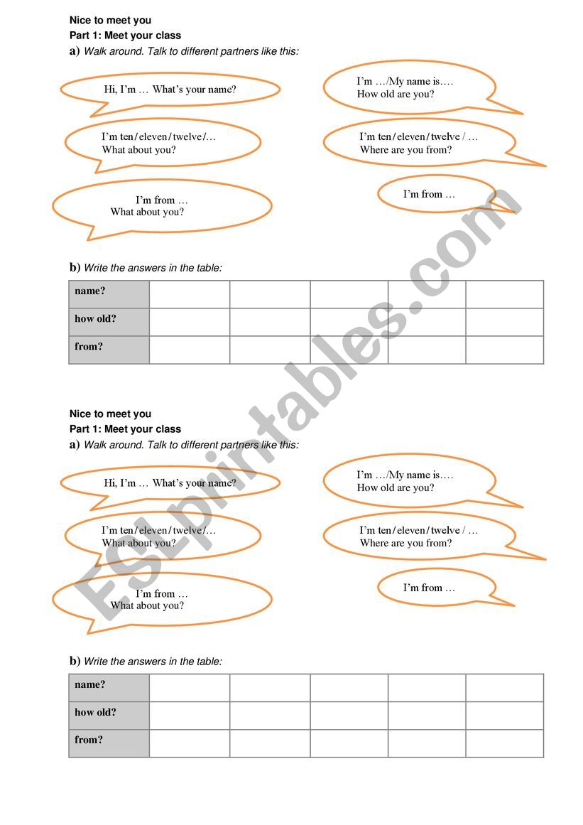 English worksheets Milling Around Get to know each other