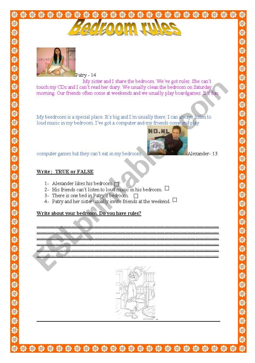 BEDROOM RULES worksheet