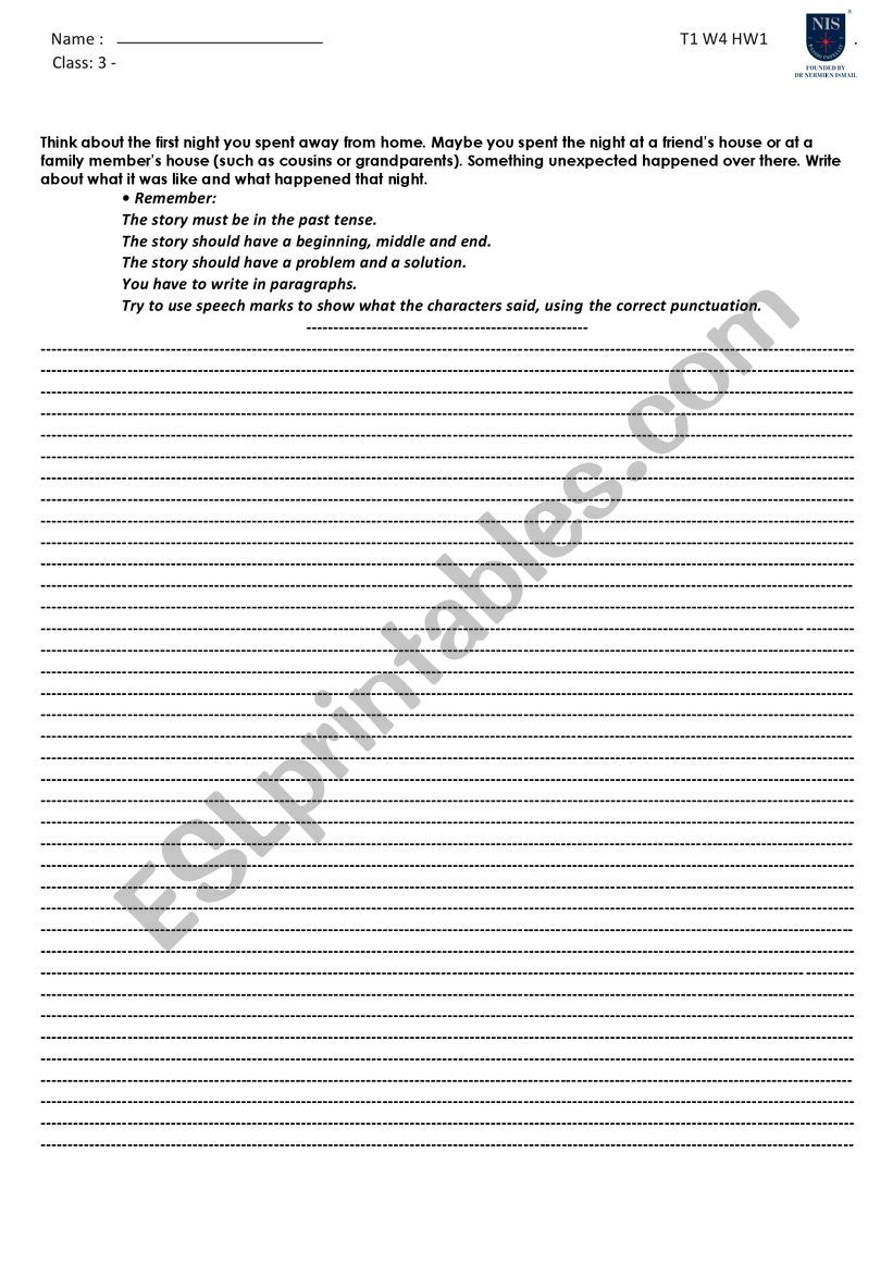 Writing HW worksheet
