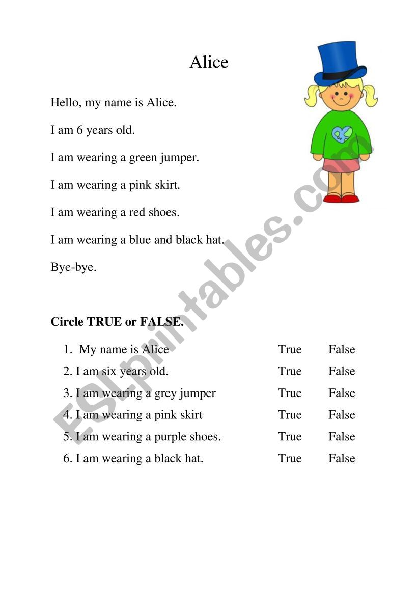 comprehension true false worksheet