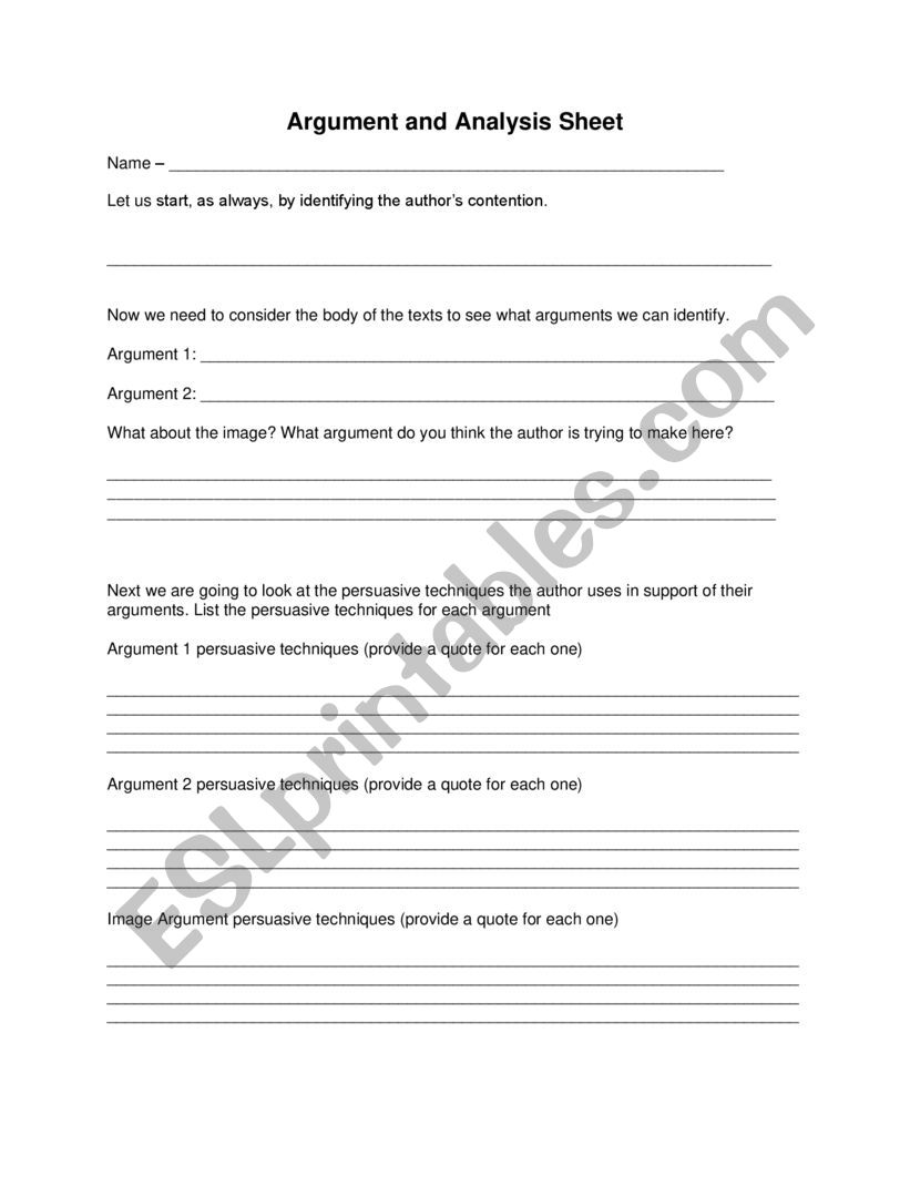 Scaffold for A and A essays worksheet