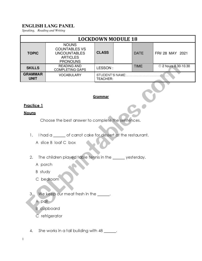 REVISION BASIC GRAMMAR UNIT worksheet