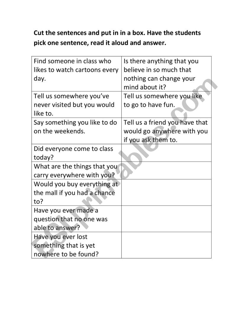 Indefinite pronouns game worksheet