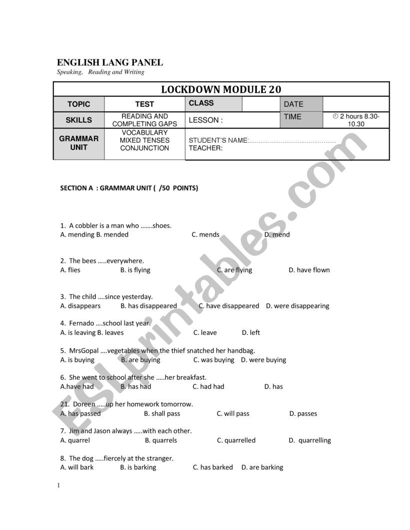 Diagnostic Test worksheet