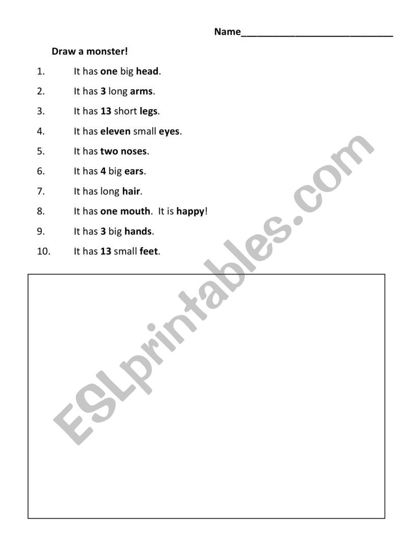Draw a Monster worksheet