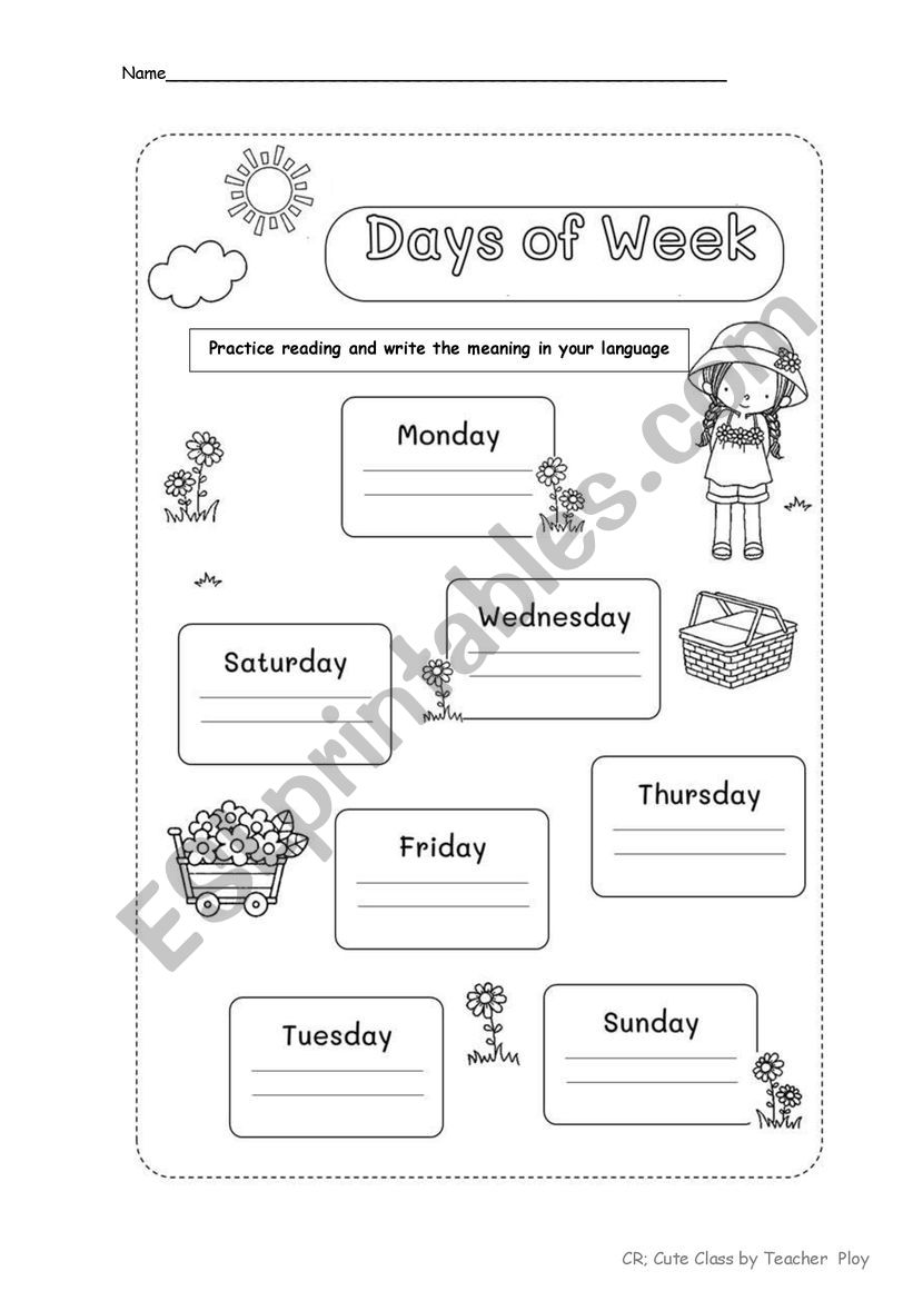 Days of the week worksheet