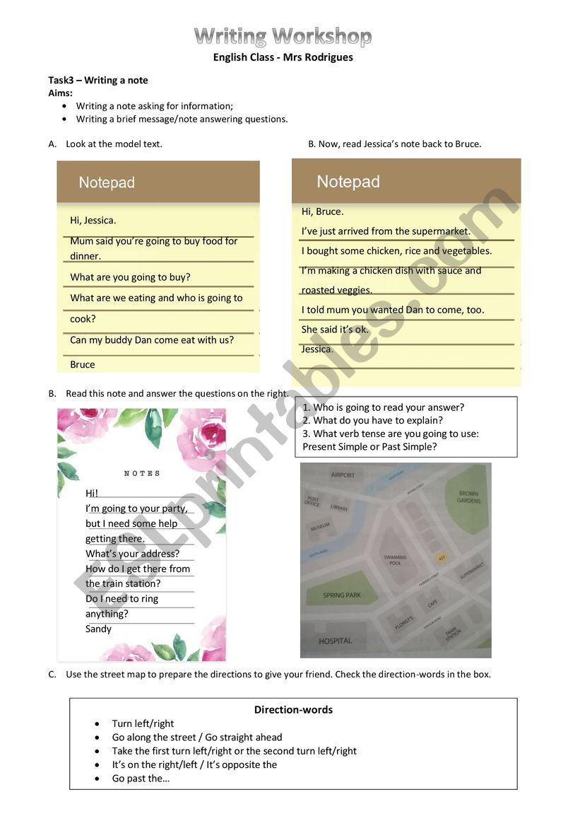 Writing Task _ a note worksheet