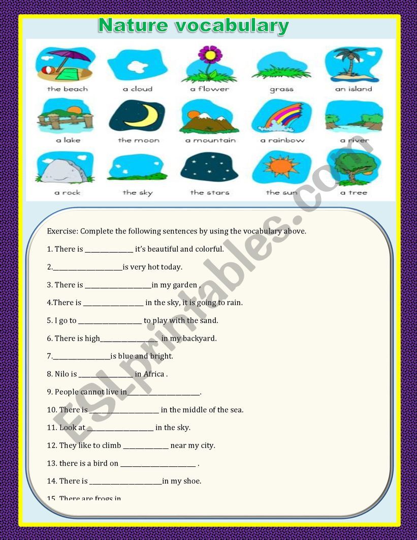 Nature Vocabulary Exercise worksheet