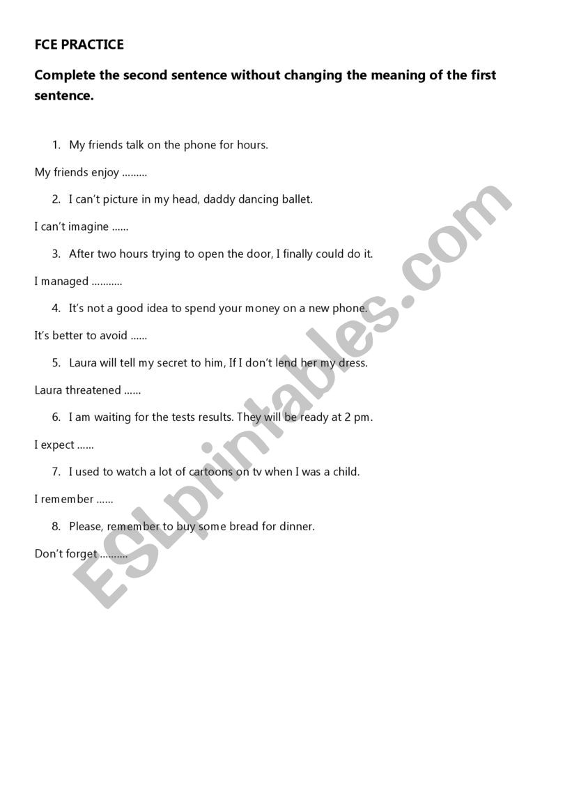 FCE Practice worksheet