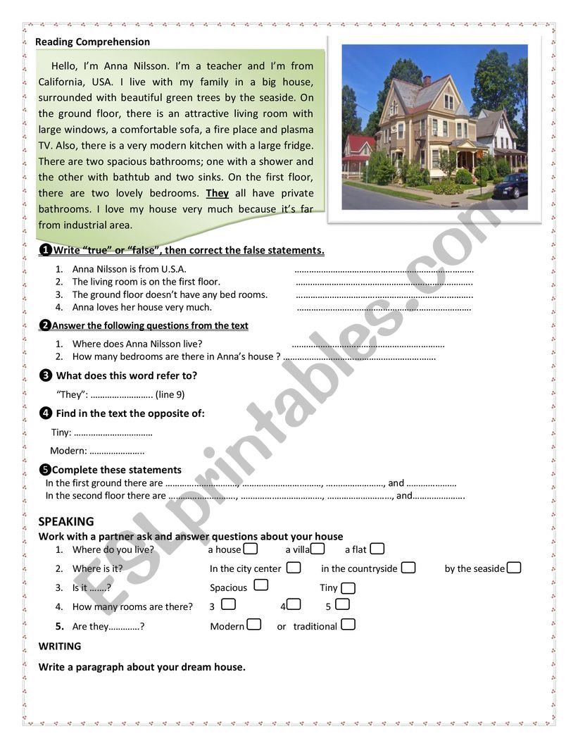 Reading: this is my house worksheet