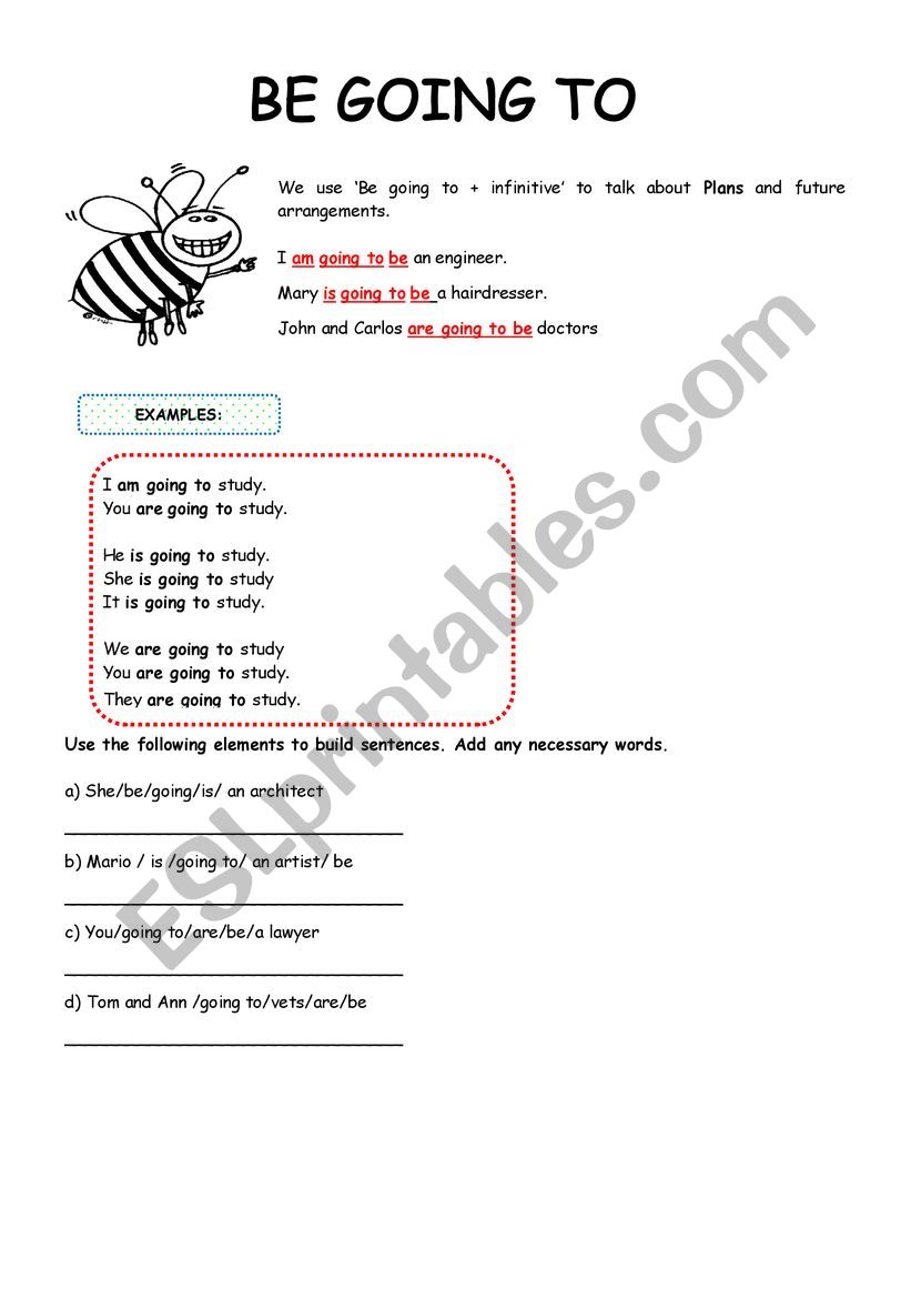 Be going to - plans worksheet