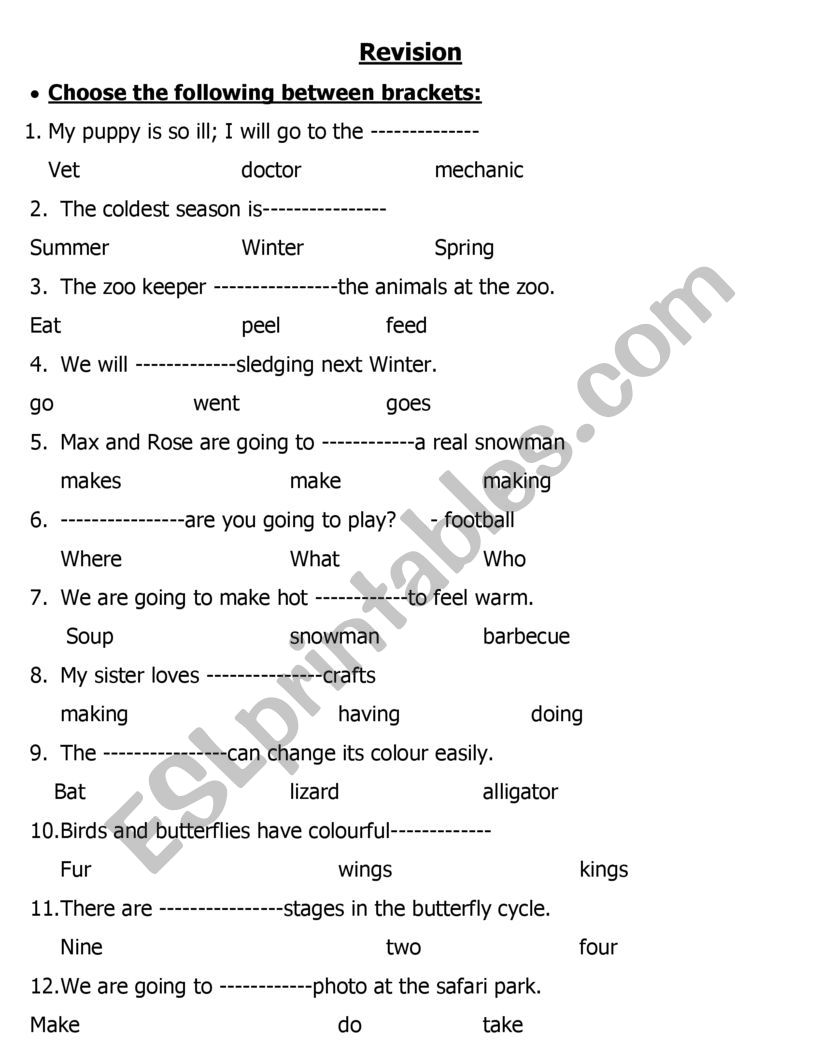 voabulary revision worksheet