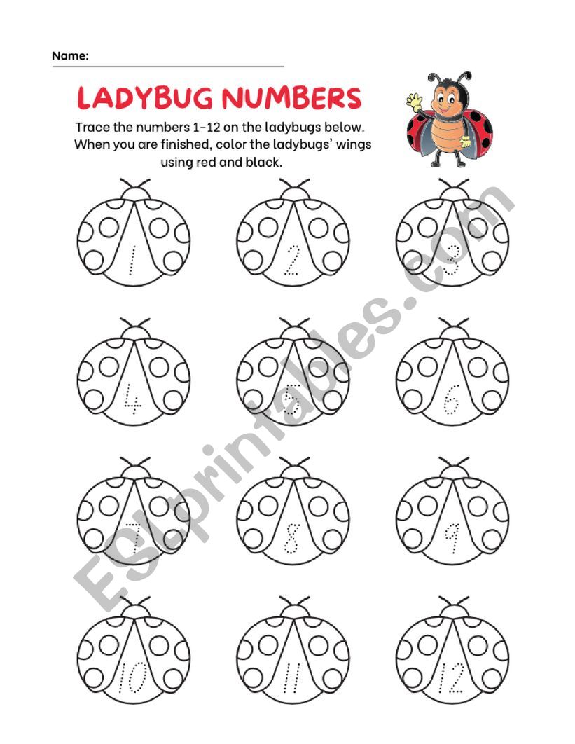 Ladybug number tracing worksheet