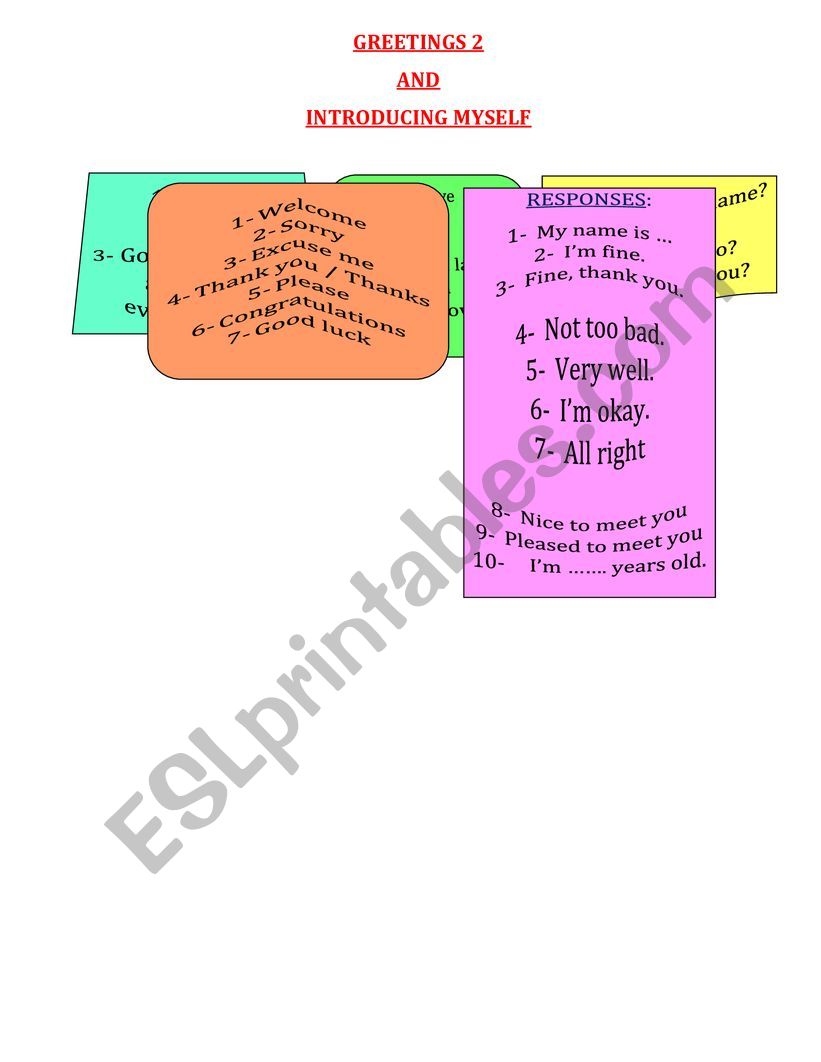 Greetings and some Responses worksheet
