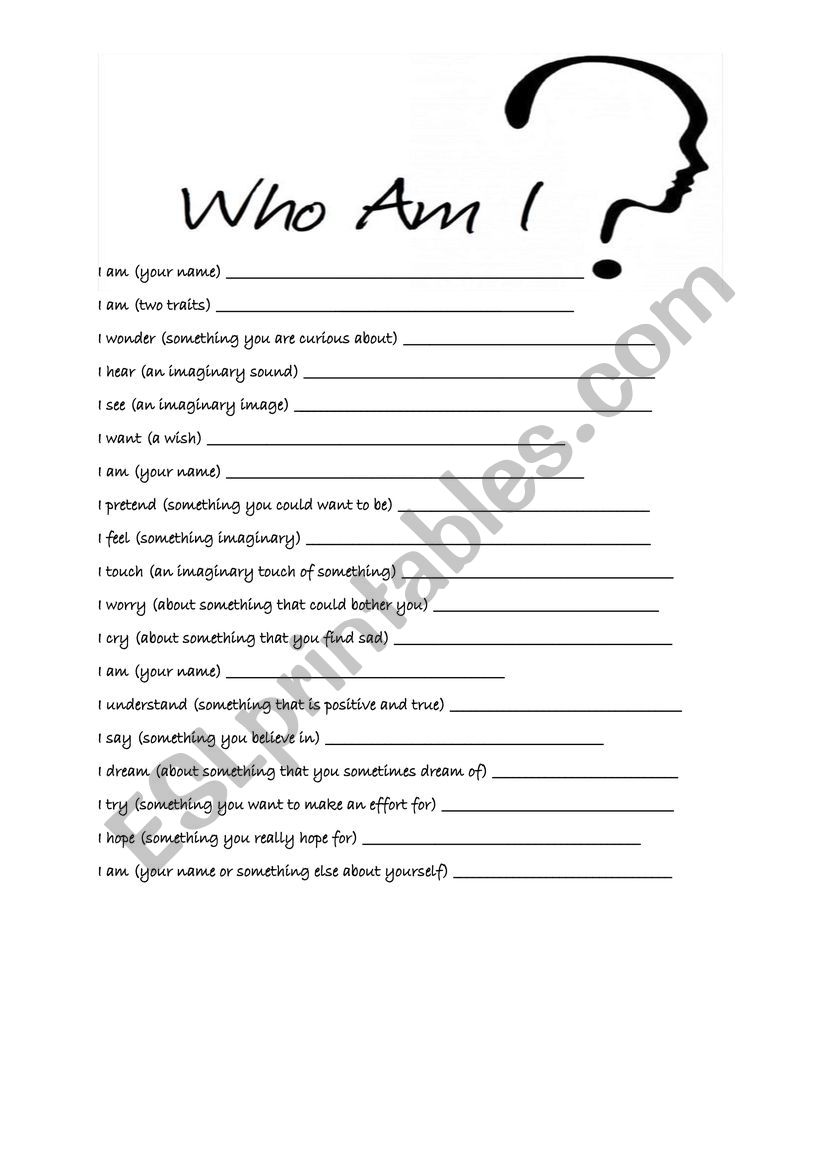 Who am i worksheet