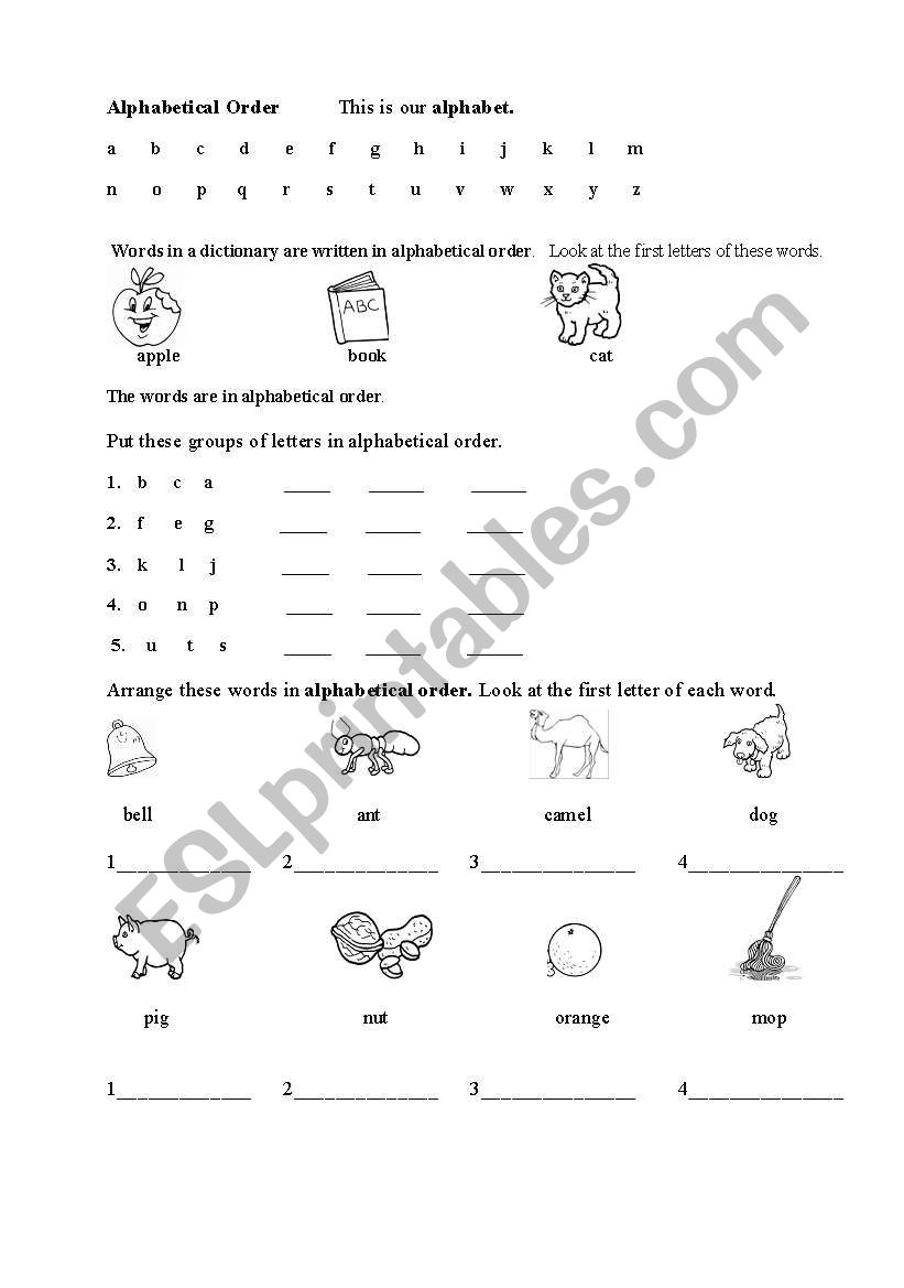 Alphabetical order worksheet