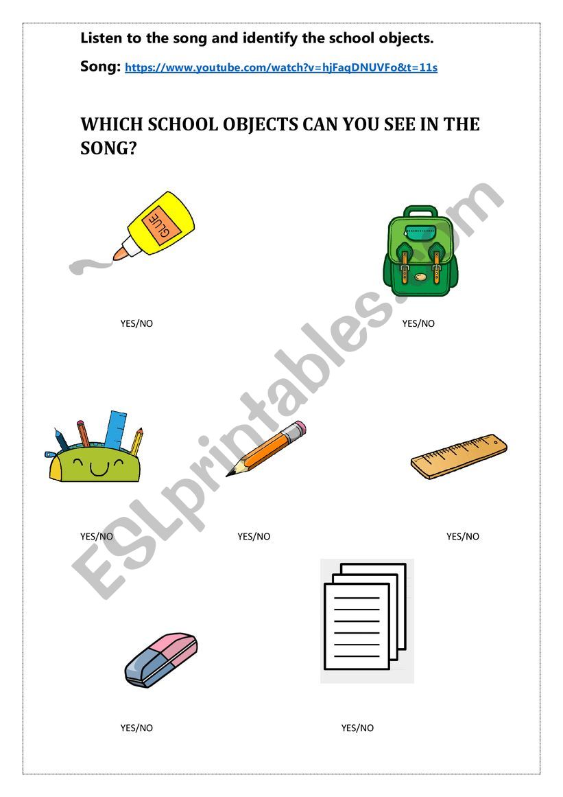 School objects worksheet