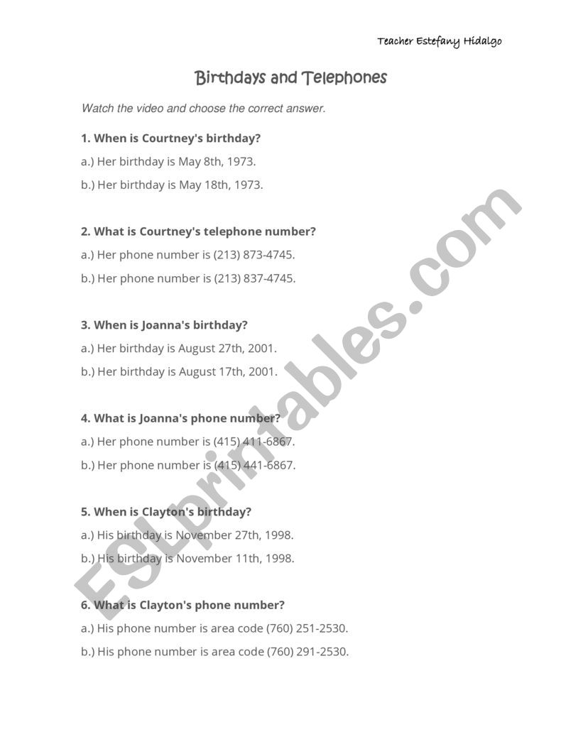 Numbers worksheet
