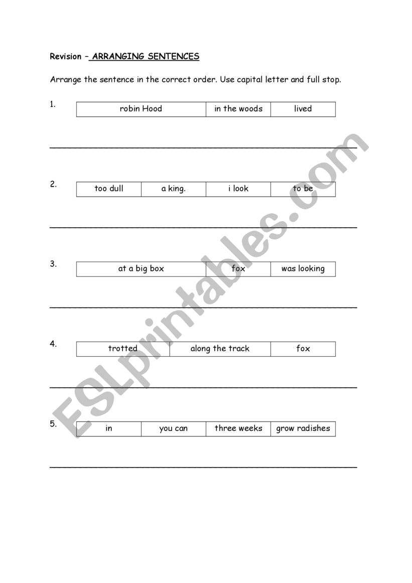 Arranging sentences worksheet