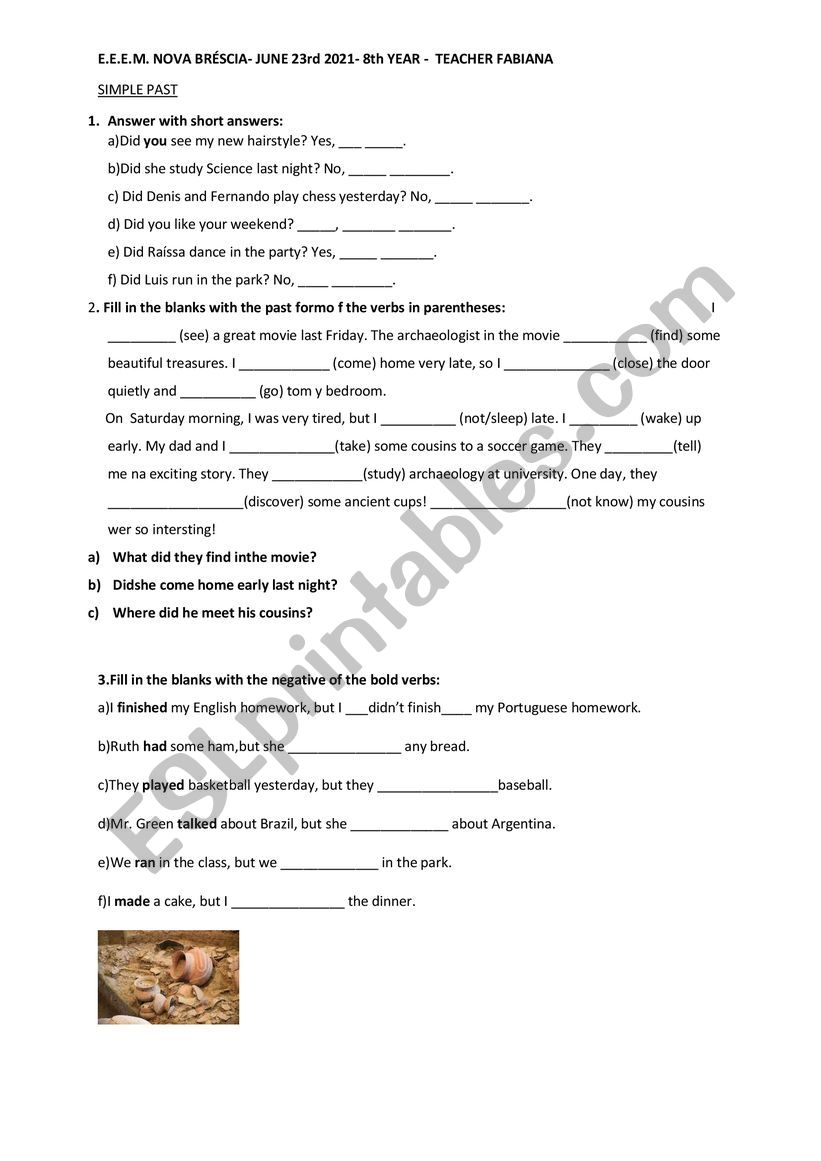 Activities Simple Past worksheet