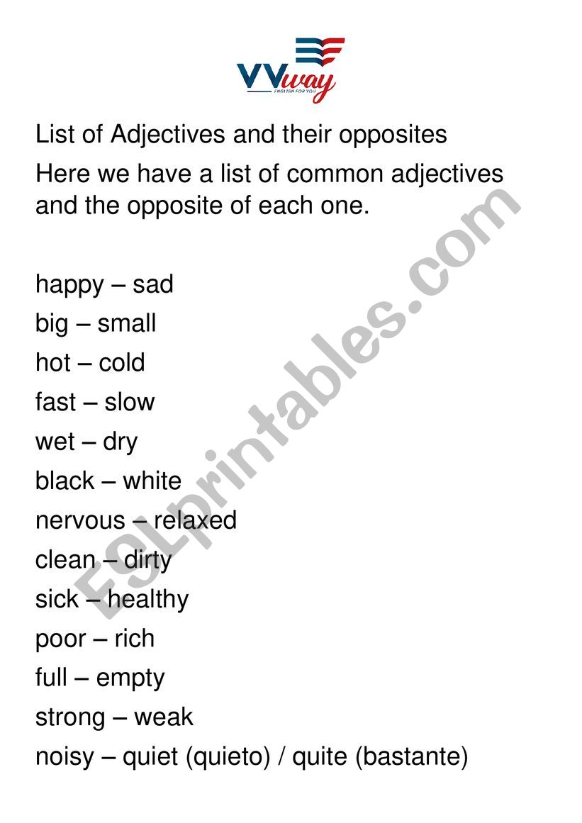 List of adjective with exercise