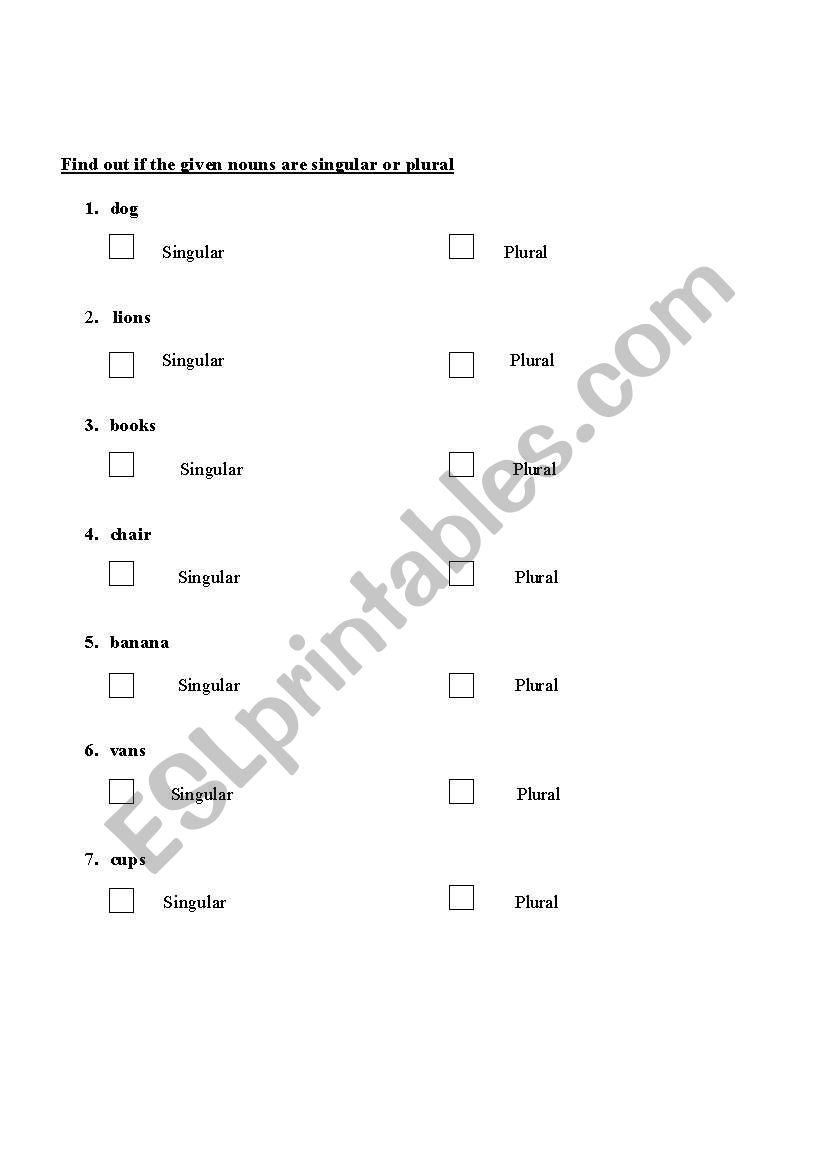 Singular Plural worksheet