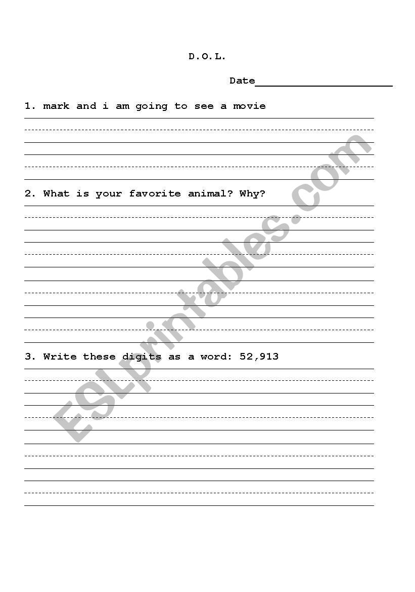 Daily Oral Language 2 worksheet