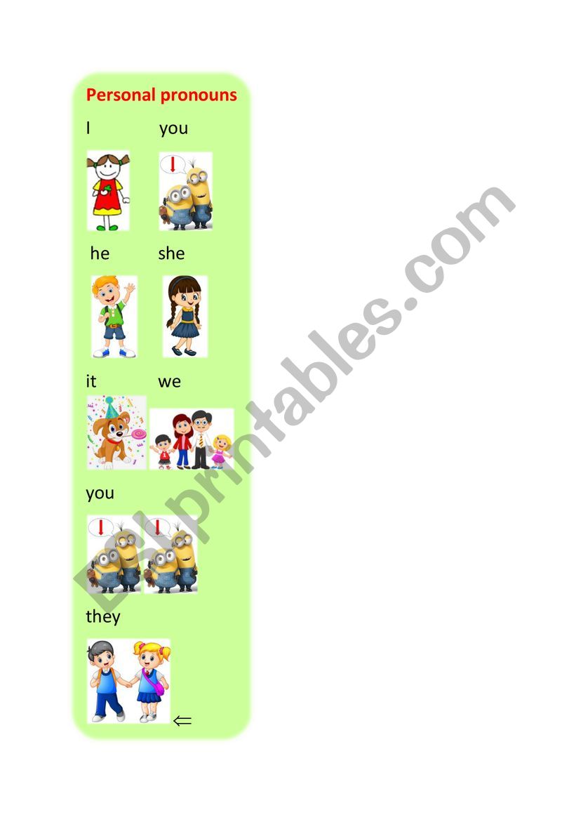 Personal pronouns - bookmark worksheet