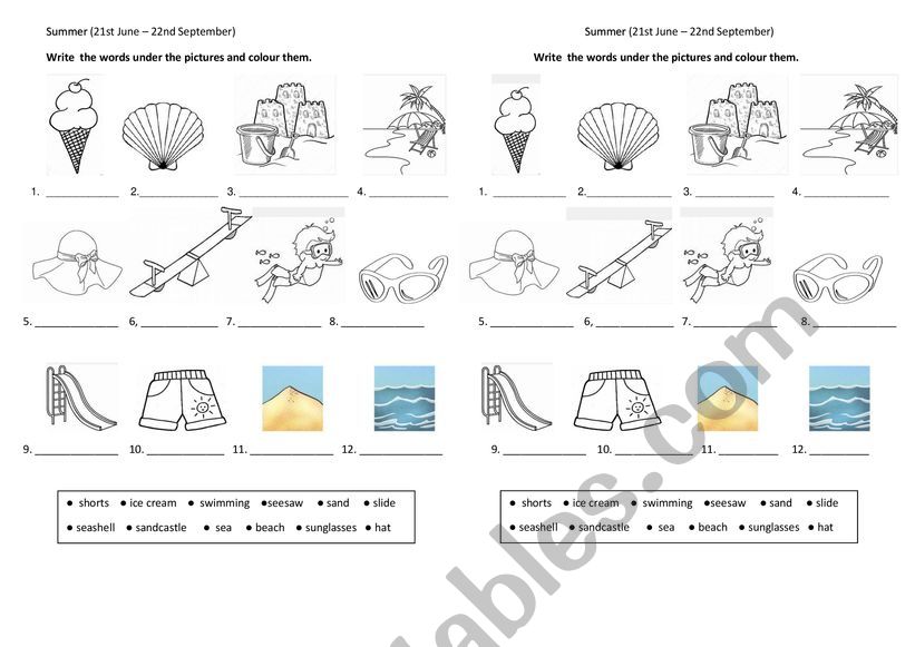 summer vocabulary worksheet