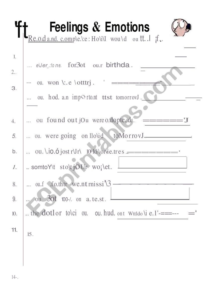 feelings and emotions worksheet