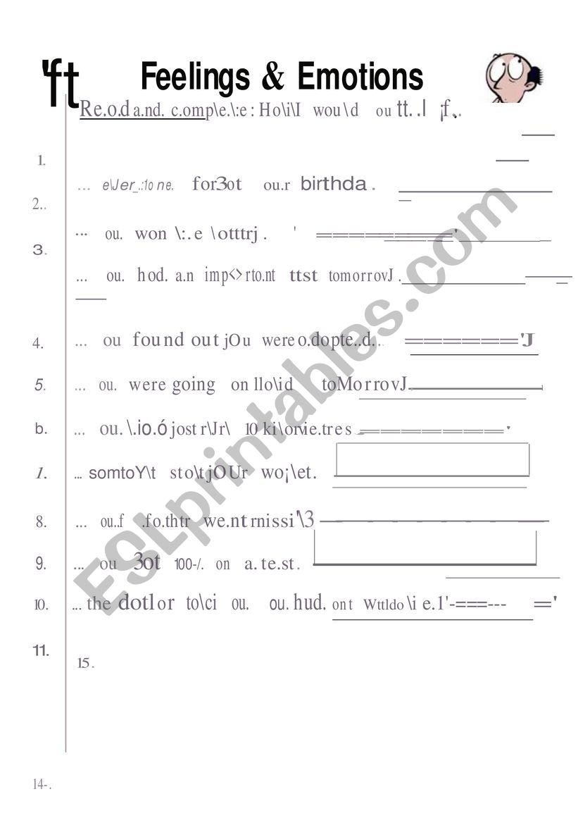 feelings and emotions worksheet