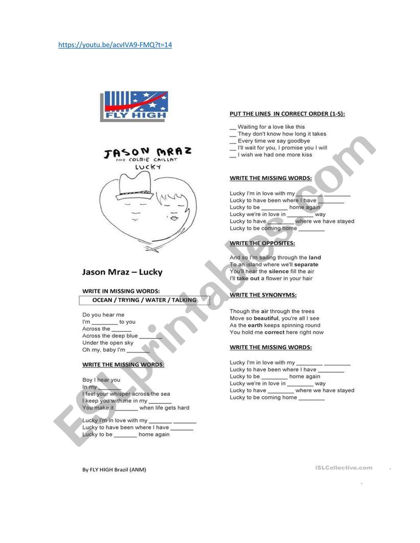 Song Lucky worksheet