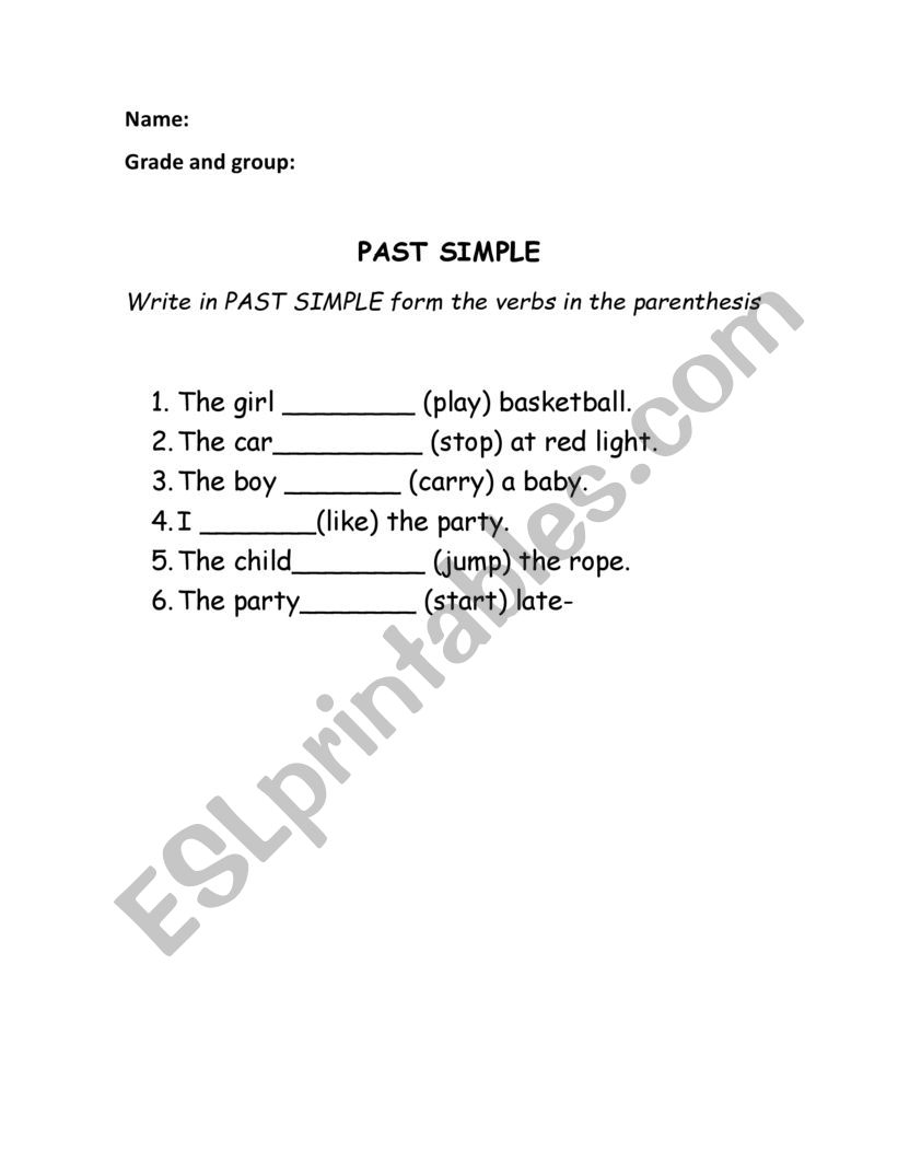 Past simple regular verbs worksheet