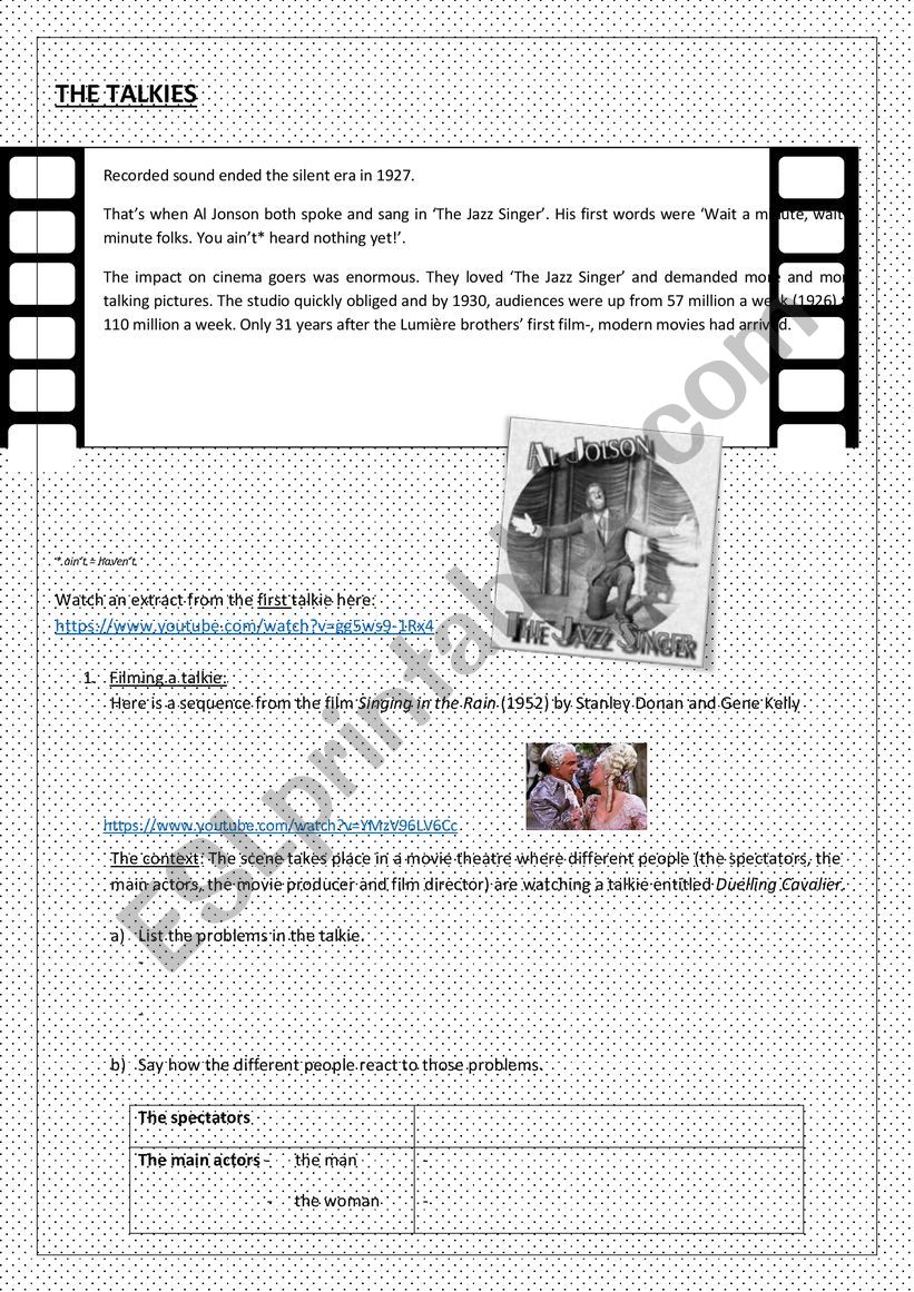 The first talkies worksheet