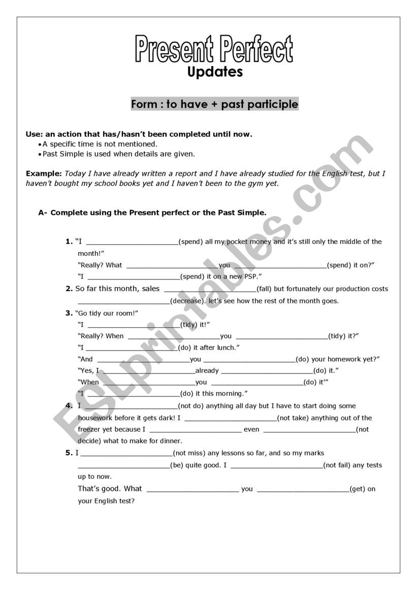 Present Perfect worksheet