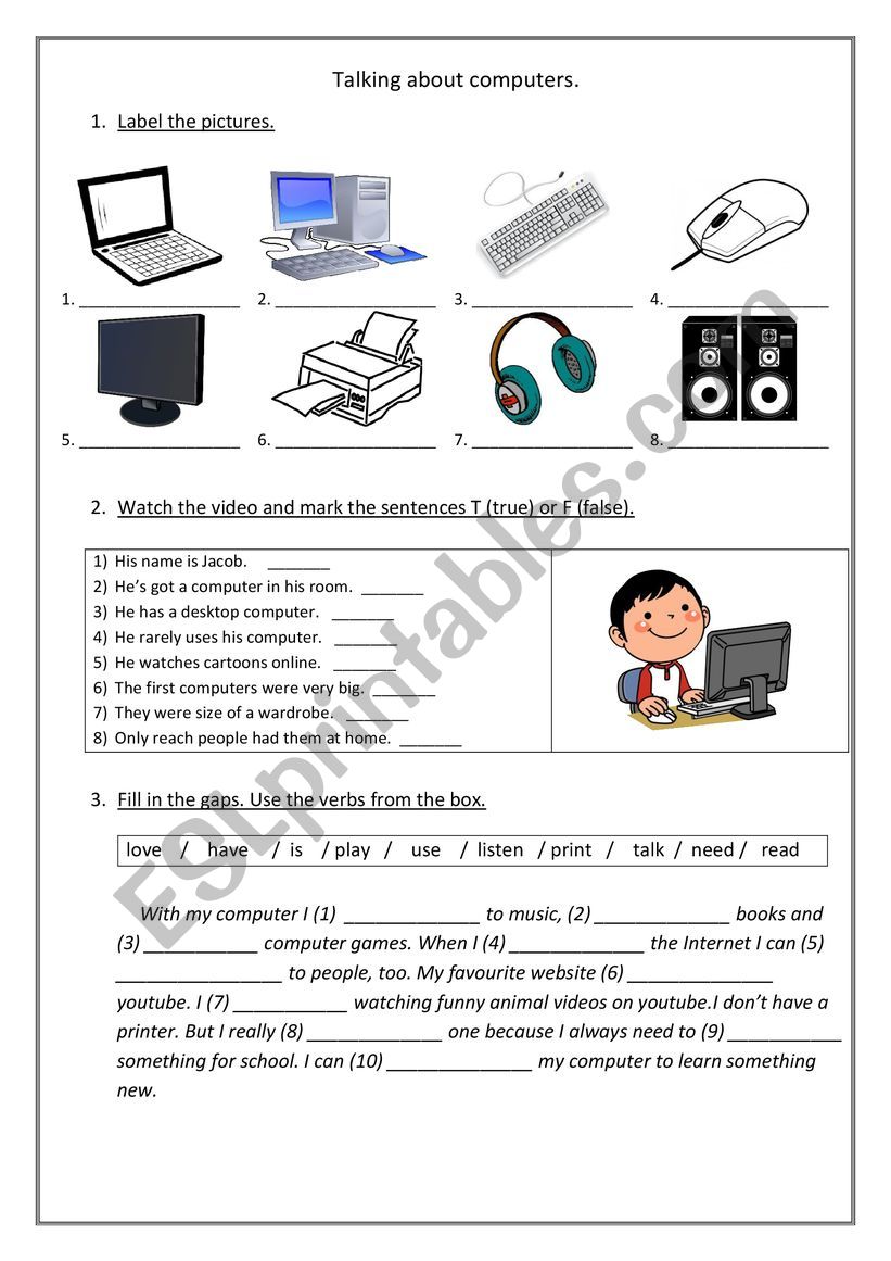 Talking about computers worksheet