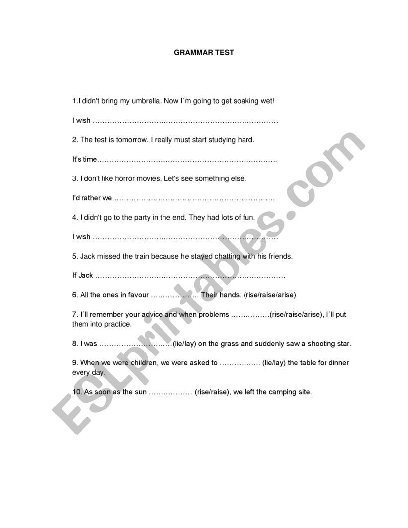 Grammar test  worksheet