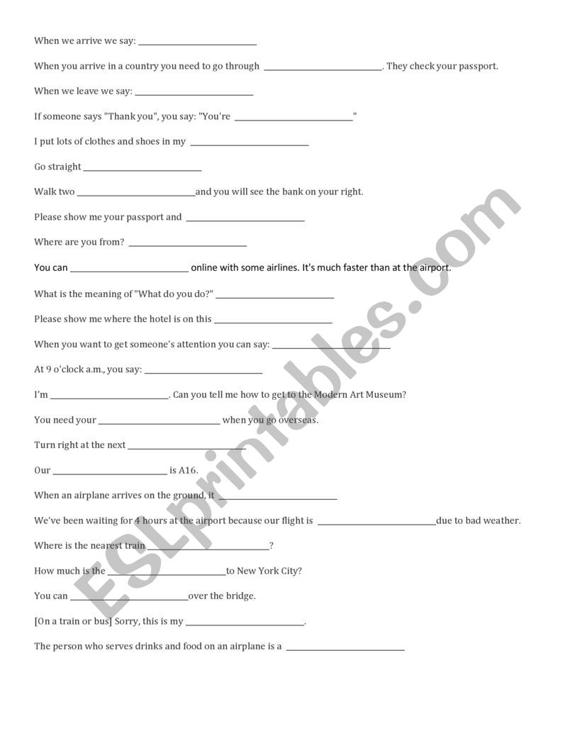 Summary Worksheet (Lessons directions, greetings and at the airport)