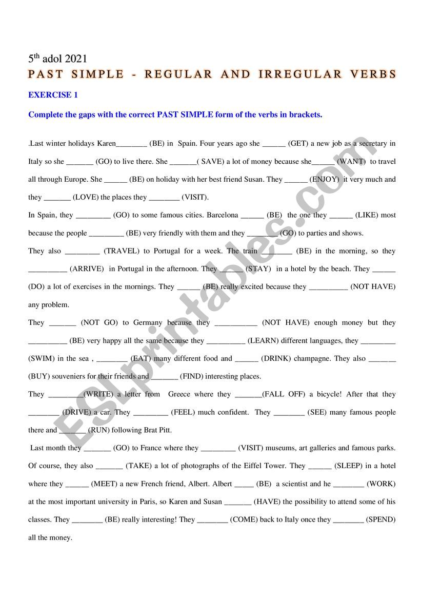 Past simple Tense Revision worksheet