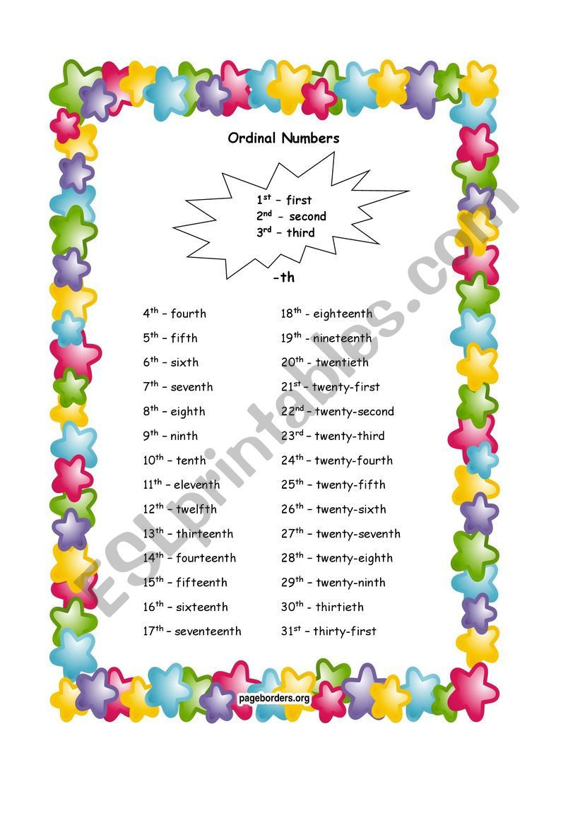 Ordinal numbers worksheet