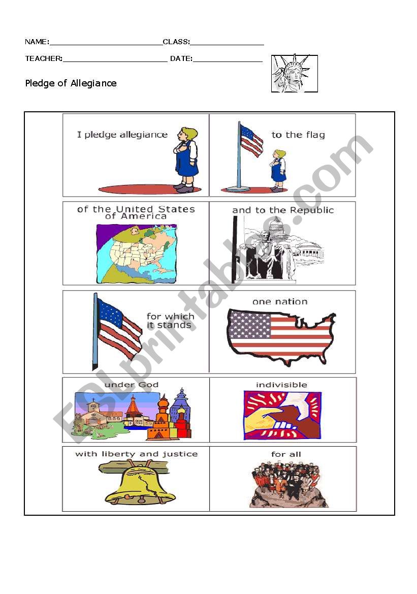 The Pledge of Allegiance worksheet