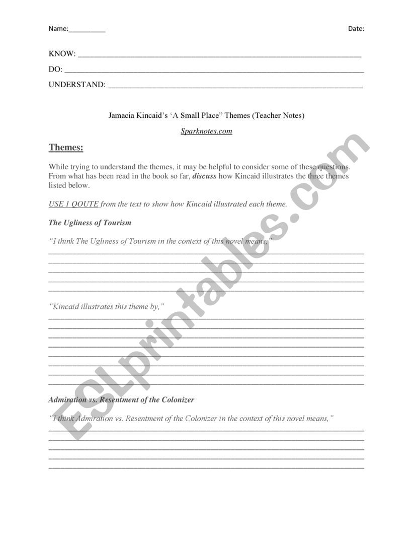 Themes Note-Taking Page_ASP worksheet
