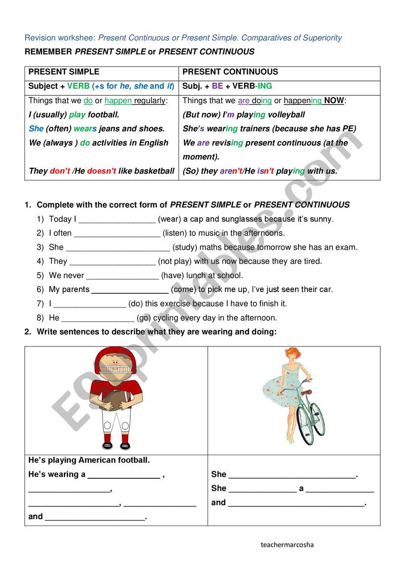 Revision Worksheet Present Continuous