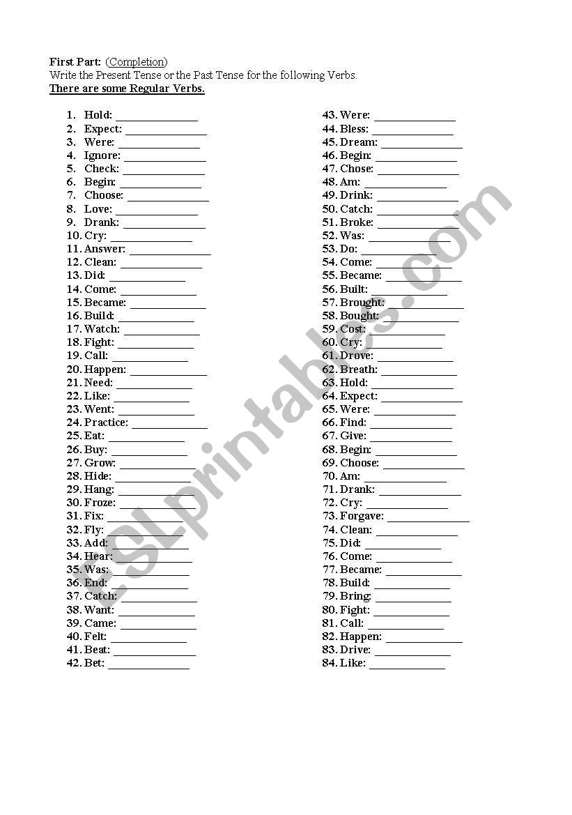 irregular verbs worksheet