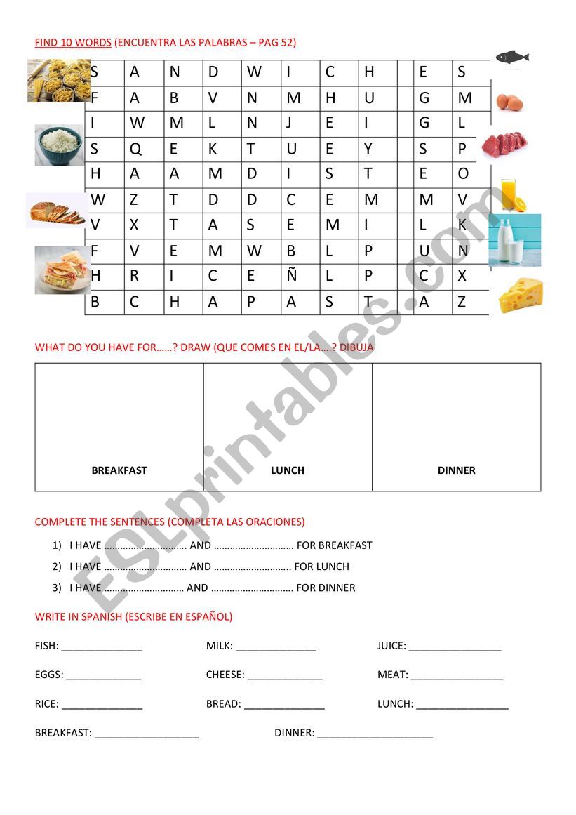 FOOD worksheet